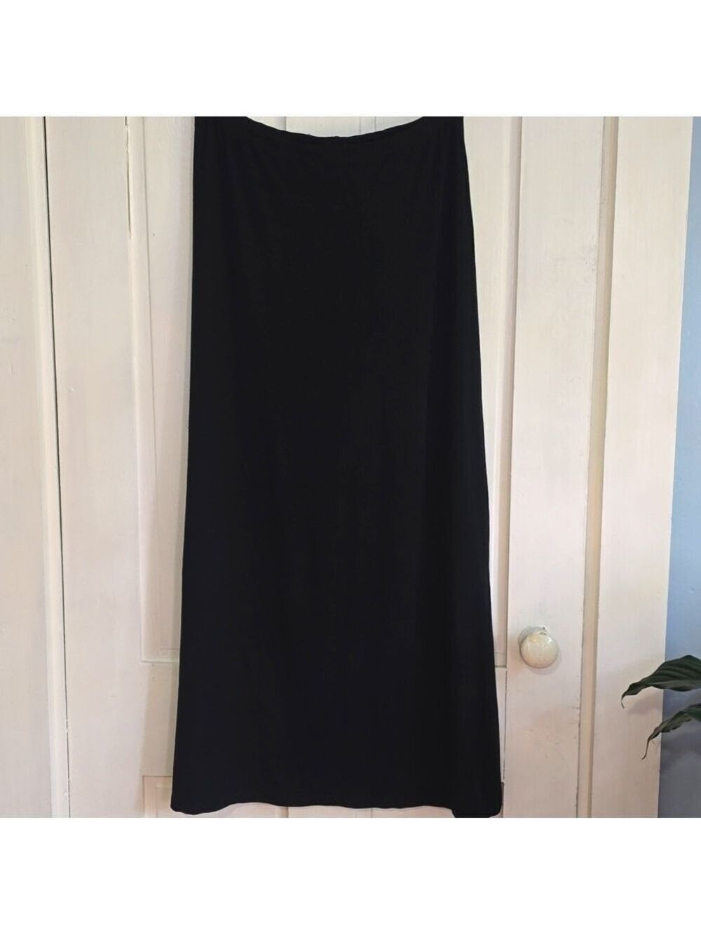 Vintage J. CREW Rayon Spandex Black Elastic Waist Maxi Skirt 3986 USA L